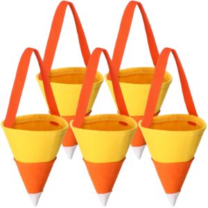 fanfanwin 5 pack candy corn felt bags halloween candy totes bags trick or treat gift bags buckets candy handles bag candy corn decorations for halloween party favors classroom indoor decor