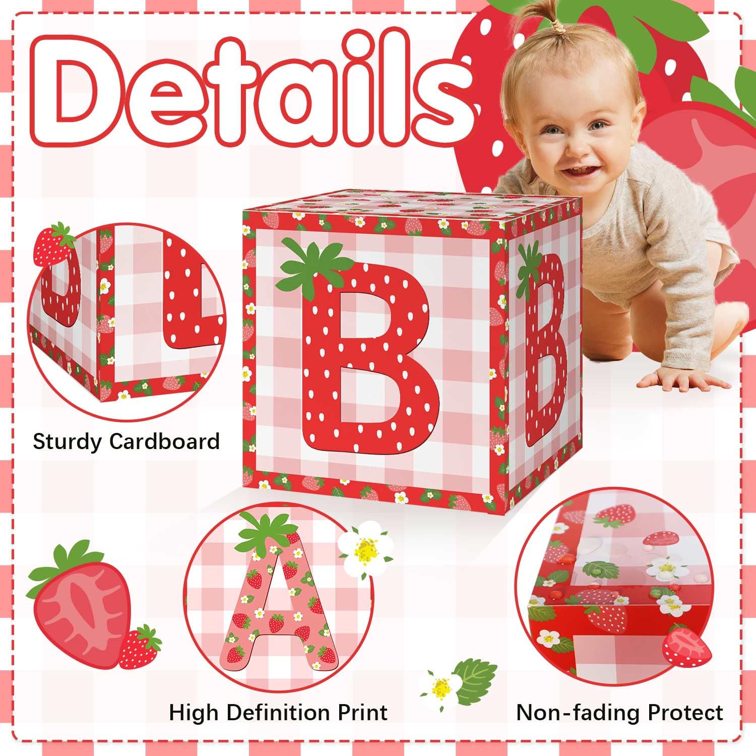 Lopeastar Strawberry Baby Shower Decorations Baby Boxes Banner Set, Berry Sweet Baby Boxes with Letters for Baby Shower Blocks Strawberry Banner Party Decorations