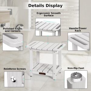 Ciokea Shower Bench for Inside Shower, Waterproof Plastic Shower Stool for Shaving Legs with Storage Shelf, HDPE Shower Bath Tub Benches for Bathroom, Indoor or Outdoor Use, White