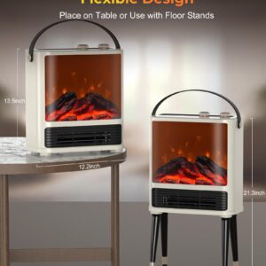 Fireplace Heater, Fireplace Space Heater for Indoor Use, Space Heater with Realistic 3D LED Flame, 2 Modes, Overheating & Tip-Over Protection, 1500W Fireplace Electric Heater for Bedroom White