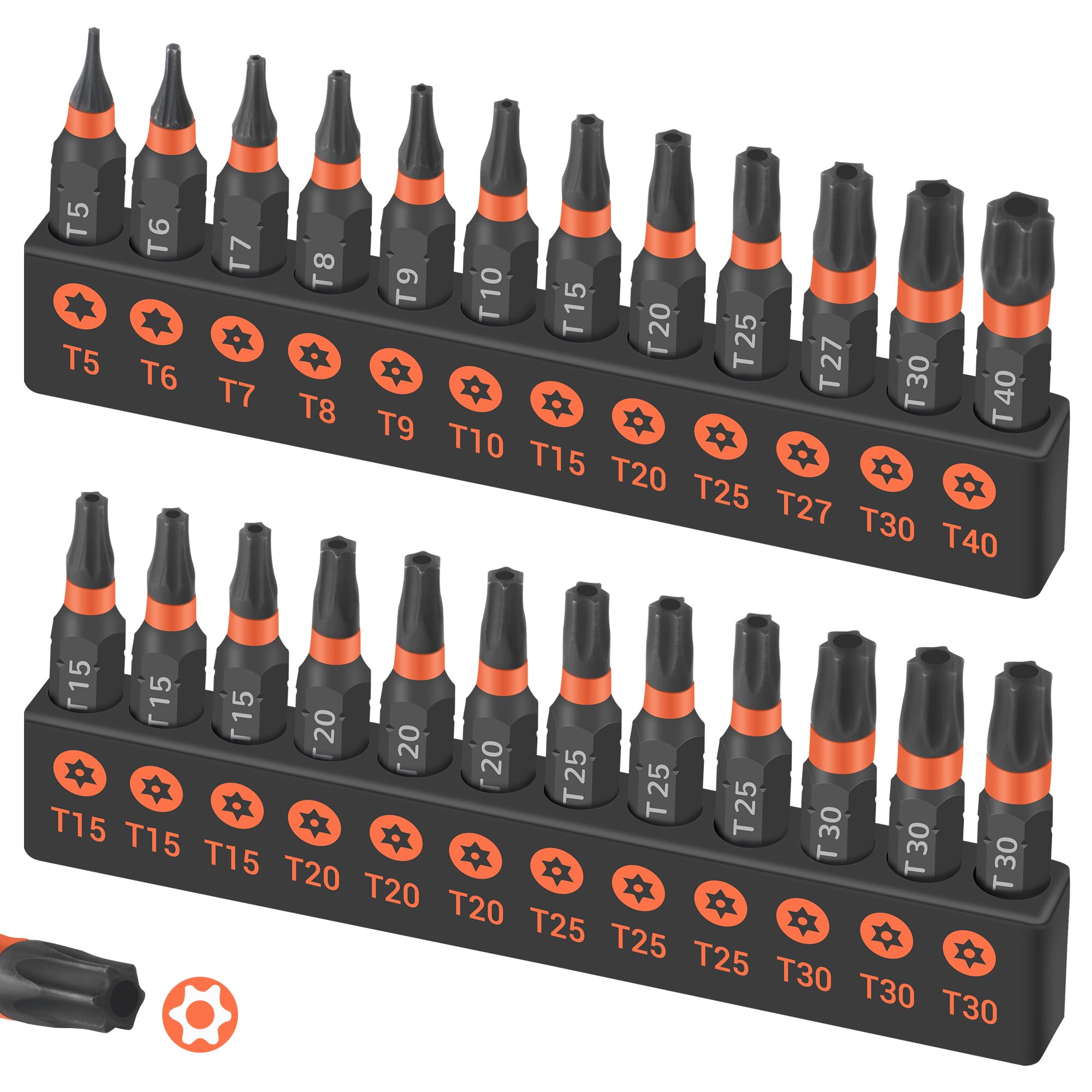 GURADESIGN 24-Piece Torx Bit Set, T5 - T40 Tamper Resistant Star Bits Set,Security Torx Bit Set, S2 Steel