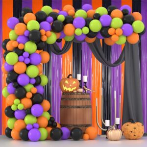 YUKL Orange Purple Black Halloween Party Decorations 2Pack Foil Fringe Backdrop Curtains Halloween Decorations Birthday Backdrop Streamers Party Decorations for Halloween Birthday Party Decorations