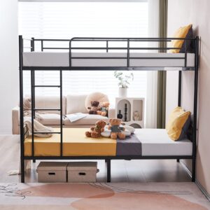 Karl home Black Bunk Bed Twin Over Twin, Metal Bunk Bed with Built-in Ladder and Safety Guardrail, Space-Saving Twin Bunk Beds for Kids, Teens & Adults, No Box Spring