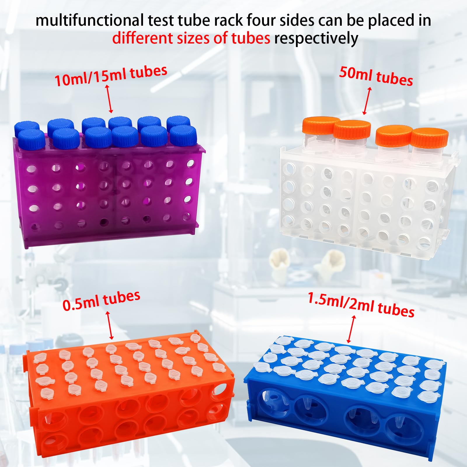 Saricho Multi-Function 4-Sided Test Tube Racks, 4-Way Test Tube Racks,Test Tube Holders, Pack of six(Blue, Purple,White, Yellow, Green and Orange)