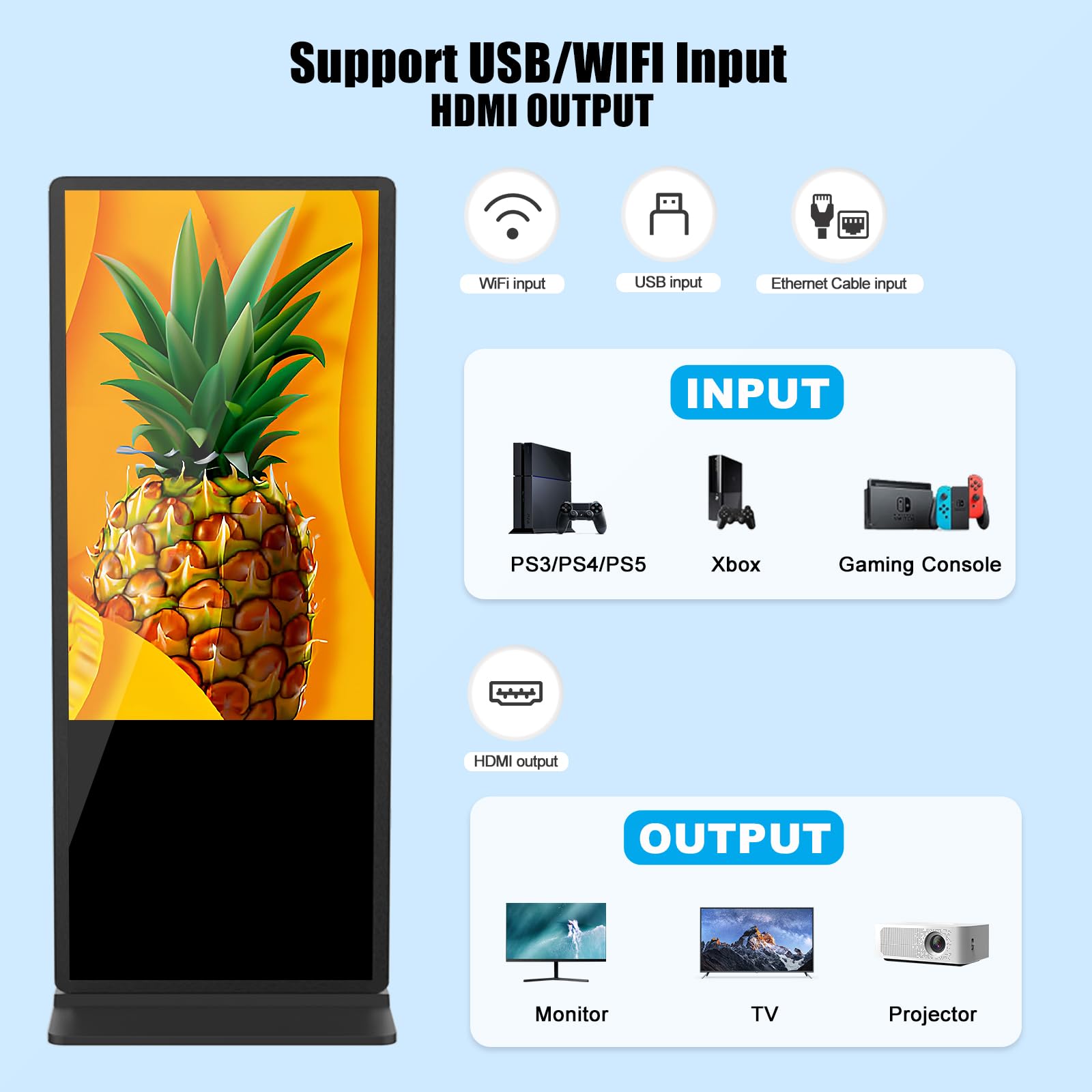 50 Inch Digital Signage Kiosk Non-touchscreen,1GB+8GB Android 10, Floor Standing Lcd Digital Signage, Commercial Interactive Advertising Display Screen, Digital Signage with Auto Media Player