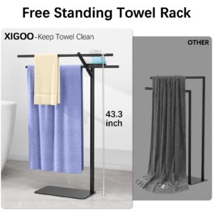 XIGOO Standing Towel Rack for Spacious Bathroom, 31.5 Inch Wide Large Towel Stand, Pool Towel Rack Outdoor Towel Drying Rack Blanket Rack for Living Room Hot Tub