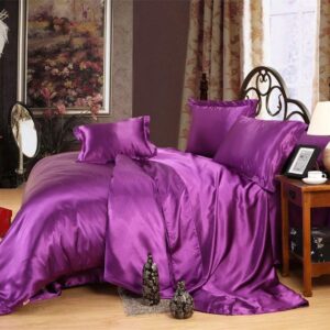 Opulence Bedding Satin Duvet Fitted Set, Ultra Soft Silky Satin 4 Pieces Duvet Cover Sets (1 Duvet Cover + 1 Fitted Sheet 15" Deep + 2 Pillow Shams),California King Size,Purple