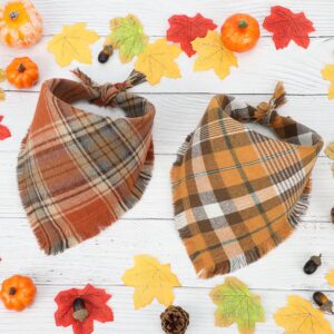 Vivifying Thanksgiving Dog Bandana, 2 Pack Halloween Fall Classic Plaid Dog Scarf with Tassels Edges, Funny Dog Apparel & Accessories Costume for Photo Prop, and Party Decor (Large, Yellow&Orange)