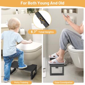 Wood Toilet Stool Foldable, 6" and 7" Adjustable Height Squat Stool Potty for Adults Kids, Sturdy Poop Step Stool for Bathroom, Improve Squatting Posture and Comfort, Non-Slip, Black