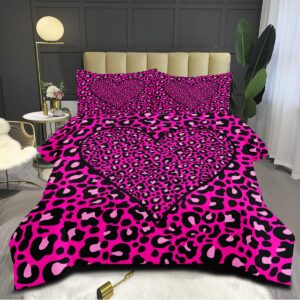 CCoutueChen Pink Leopard Print Comforter Set King Size Couple Love Bedding for Girls Cheetah Printed Bedding Comforter Wildlife Skin Fur Quilt Set Soft Lightweight Down Comforter Set for All Season