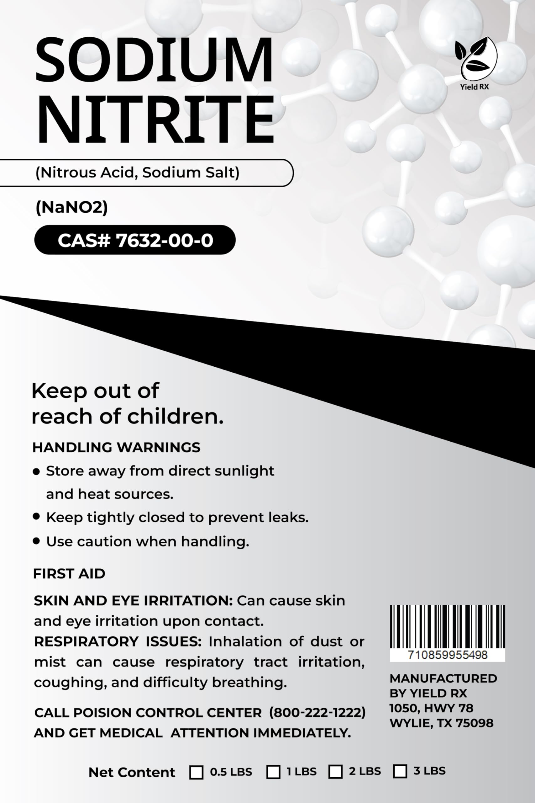 Yield RX Sodium Nitrite (Nitrous Acid, Sodium Salt) (NaNO2) - Chemical (3lb)