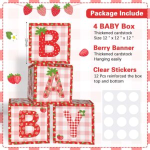 Lopeastar Strawberry Baby Shower Decorations Baby Boxes Banner Set, Berry Sweet Baby Boxes with Letters for Baby Shower Blocks Strawberry Banner Party Decorations