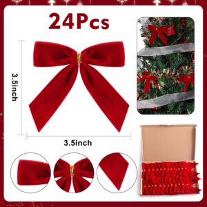 Utehilly 24 Pcs Red Small Velvet Christmas Bows for Christmas Tree, Wreath, Gift Wrapping, Crafts, Wedding, Party, Twist Tie Bows for Treat Bag Bakery Candy Bags, Home Decor 1" W,3.5 x 3.5 inch