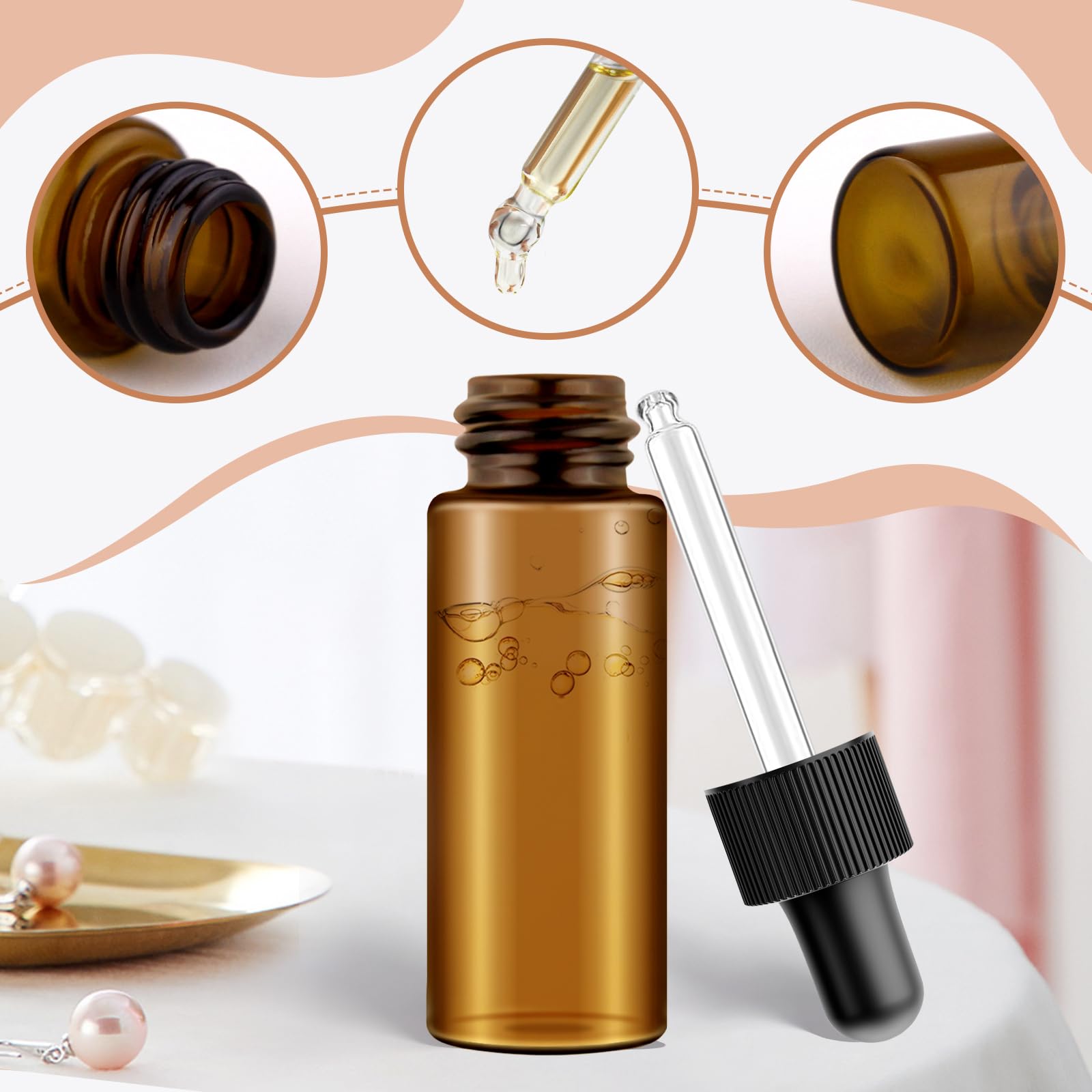 Oubest 30Pcs Mini Dropper Bottles 5ml Essential Oil Dropper Bottles with Dropper Leakproof Sample Dropper Bottles Amber Small Glass Dropper Bottles for Essential Oils Perfume Cosmetic Liquid