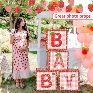 Lopeastar Strawberry Baby Shower Decorations Baby Boxes Banner Set, Berry Sweet Baby Boxes with Letters for Baby Shower Blocks Strawberry Banner Party Decorations