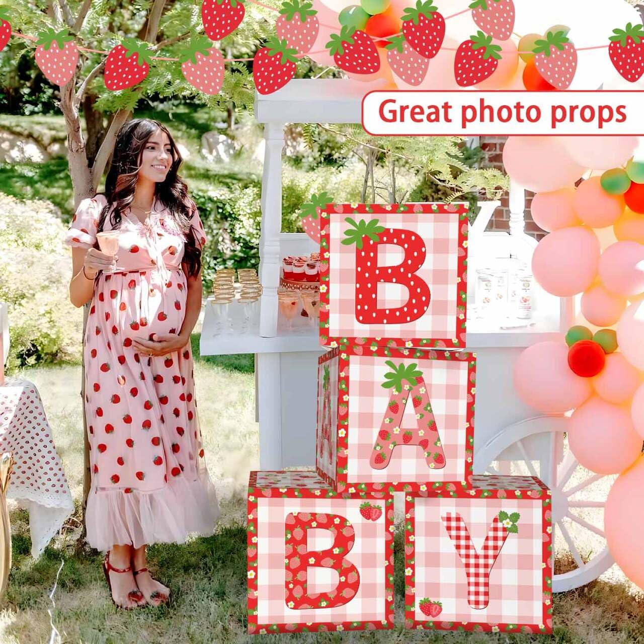 Lopeastar Strawberry Baby Shower Decorations Baby Boxes Banner Set, Berry Sweet Baby Boxes with Letters for Baby Shower Blocks Strawberry Banner Party Decorations