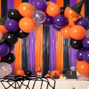 ORG Orange Purple and Black Foil Fringe Backdrop Curtains,2 Pack 3.3ftx8.2ft Halloween Tinsel Streamers Party Decortions, Photo Booth Props Backdrop for Birthday Anniversary Halloween Party Decoration