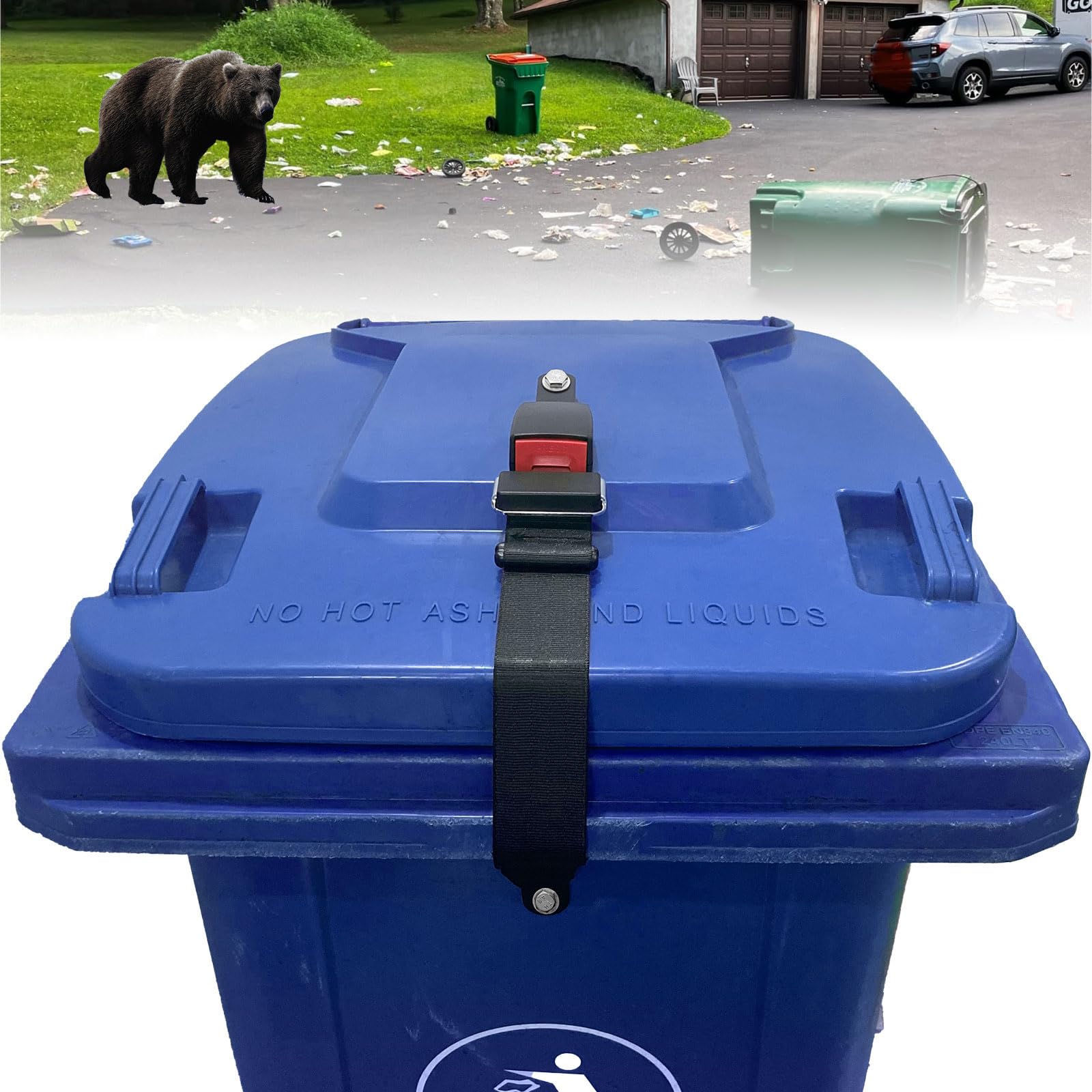 KOMOHOM Bear Proof Trash Can Lid Lock, Garbage Can Locks for Animals, Trash Can Straps for Raccoons, Raccoon Proof Garbage Can Lock Bear Trash Can Lock Bear Straps for Garbage Can