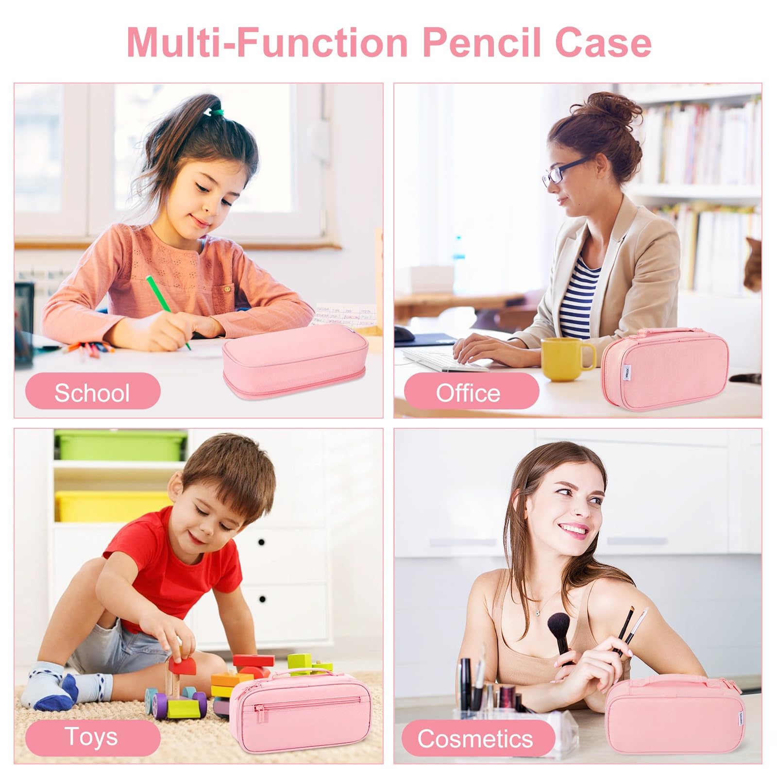 Betarami Pink Pencil Case with Handle, Portable Stationery Case, Pencil Pouch, Large Pencil Case for Home, School &Office