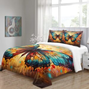 NACHO YAFA Butterfly Bedding Set 3D Printed Quilt Cover Duvet Cover Comforter Covers Microfiber with Pillowcases for Childrens and Adults 3 Pieces with Zipper Closure Queen（228x228cm）