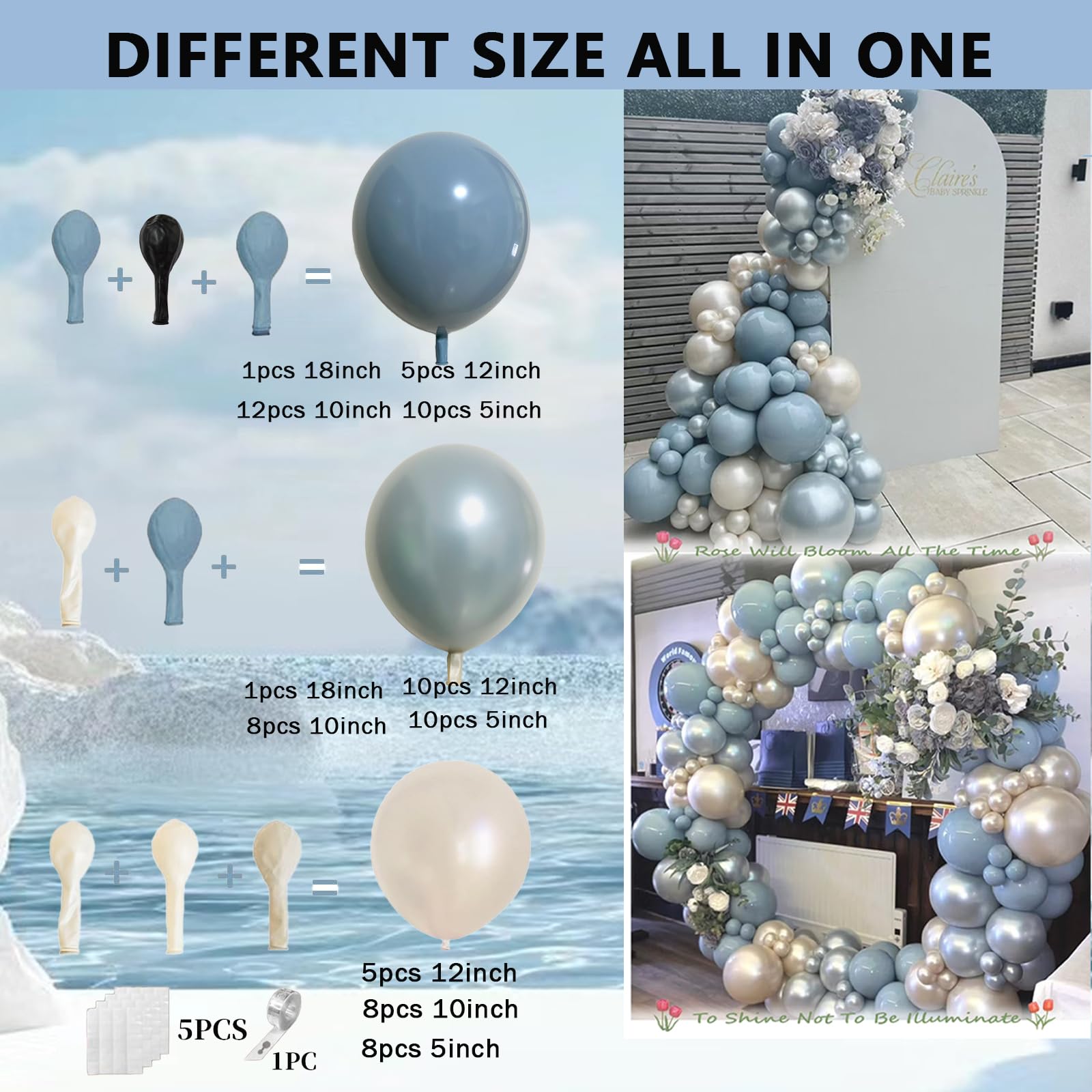 Dusty Blue Balloon Arch Kit 18 12 10 5 Inch Double Stuffed Slate Fog Blue Balloons Pearl Sand Balloons For Something Blue Before I Do Bridal Shower Baby Boy Shower Birthday Decorations