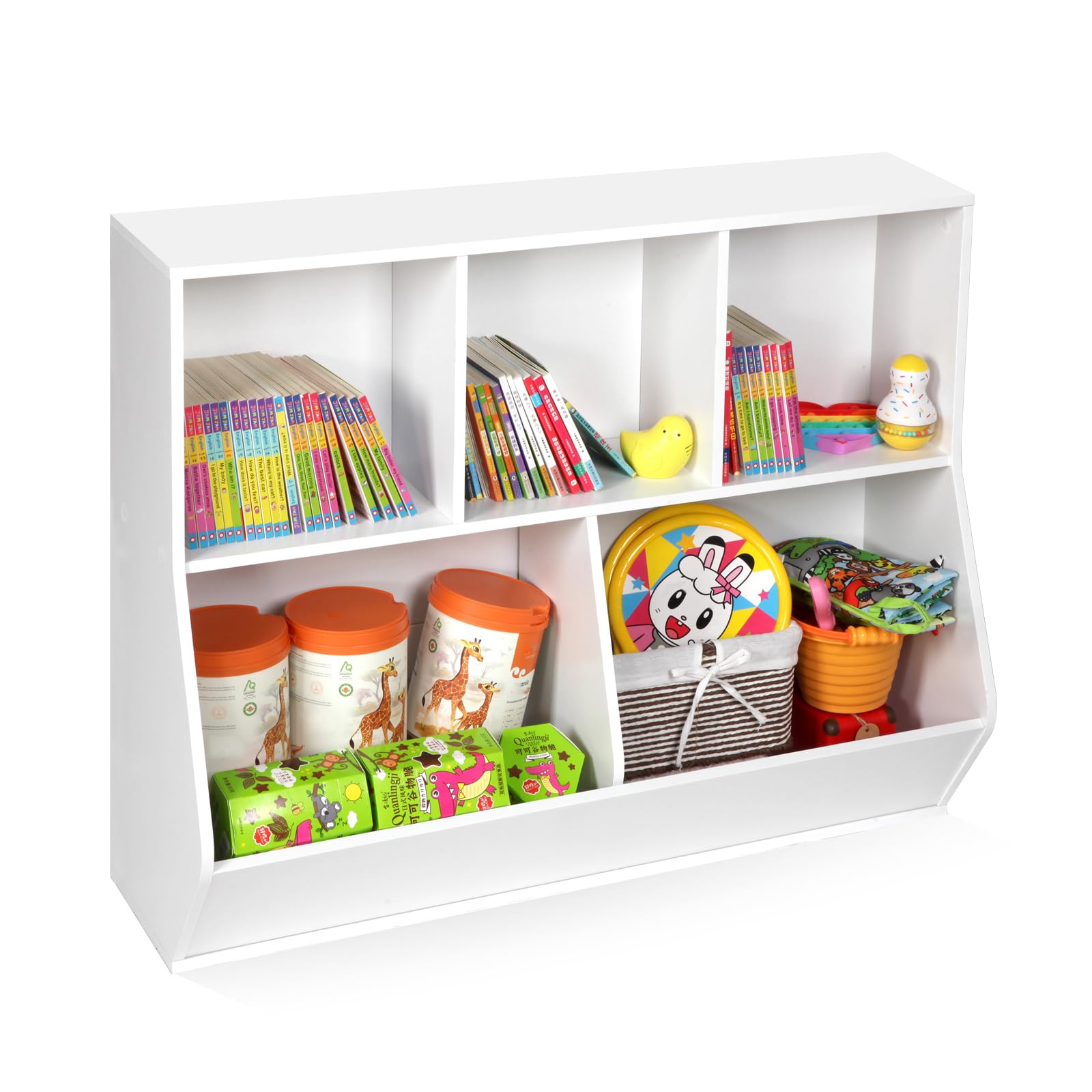 PACHIRA E-Commerce Kids Bookshelf, 35.4" W X 29.5''H X 11.8" D, Storage Organizer with Bookcase, Toy Storage Cabinet, Open Wooden Book Display for Playroom, Bedroom, Nursery, School, White