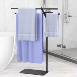 xigoo standing towel rack for spacious bathroom, 31.5 inch wide large towel stand, pool towel rack outdoor towel drying rack blanket rack for living room hot tub