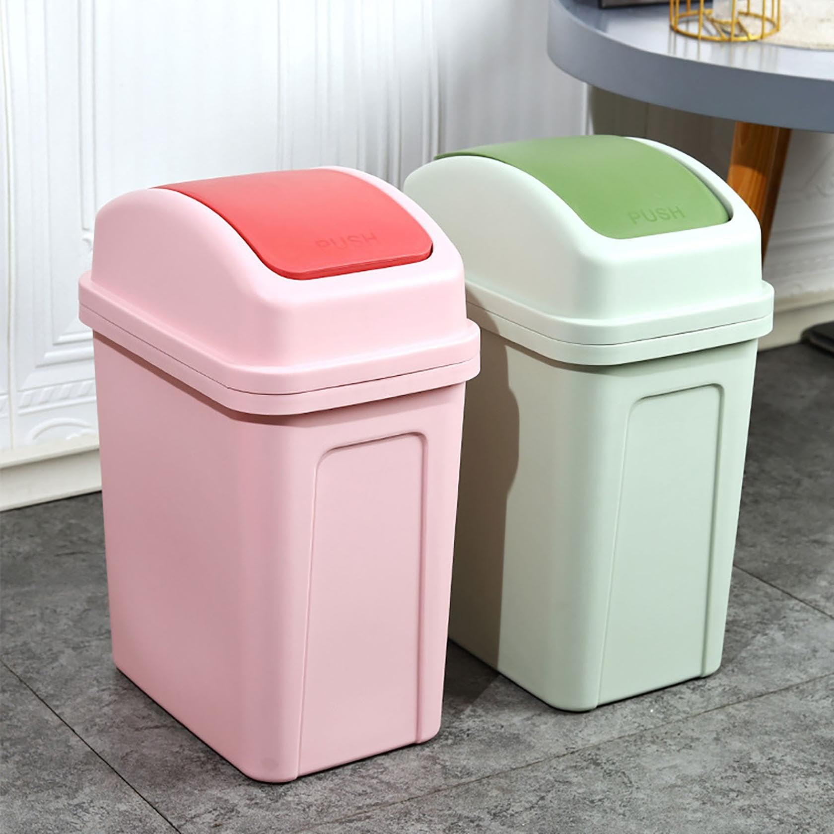 Generic 4 Gallon Mini Trash Can with Swing-Top Lid, Small Creative Covered Garbage Bin, Plastic Swing Top Garbage Buckets, Rash Waste Can Removable Lid for Kitchens Bathrooms Bedrooms Dorms (Green)