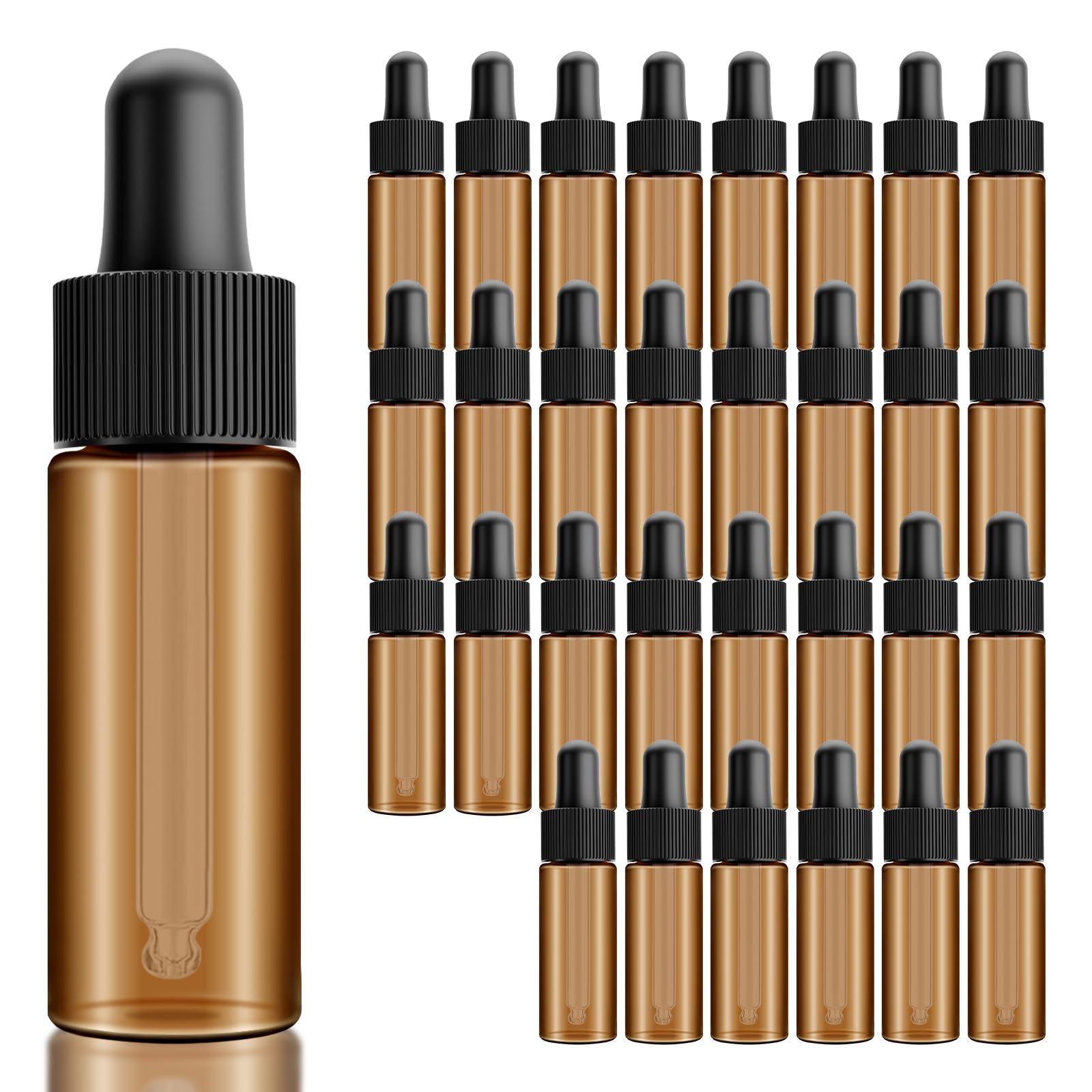 Oubest 30Pcs Mini Dropper Bottles 5ml Essential Oil Dropper Bottles with Dropper Leakproof Sample Dropper Bottles Amber Small Glass Dropper Bottles for Essential Oils Perfume Cosmetic Liquid