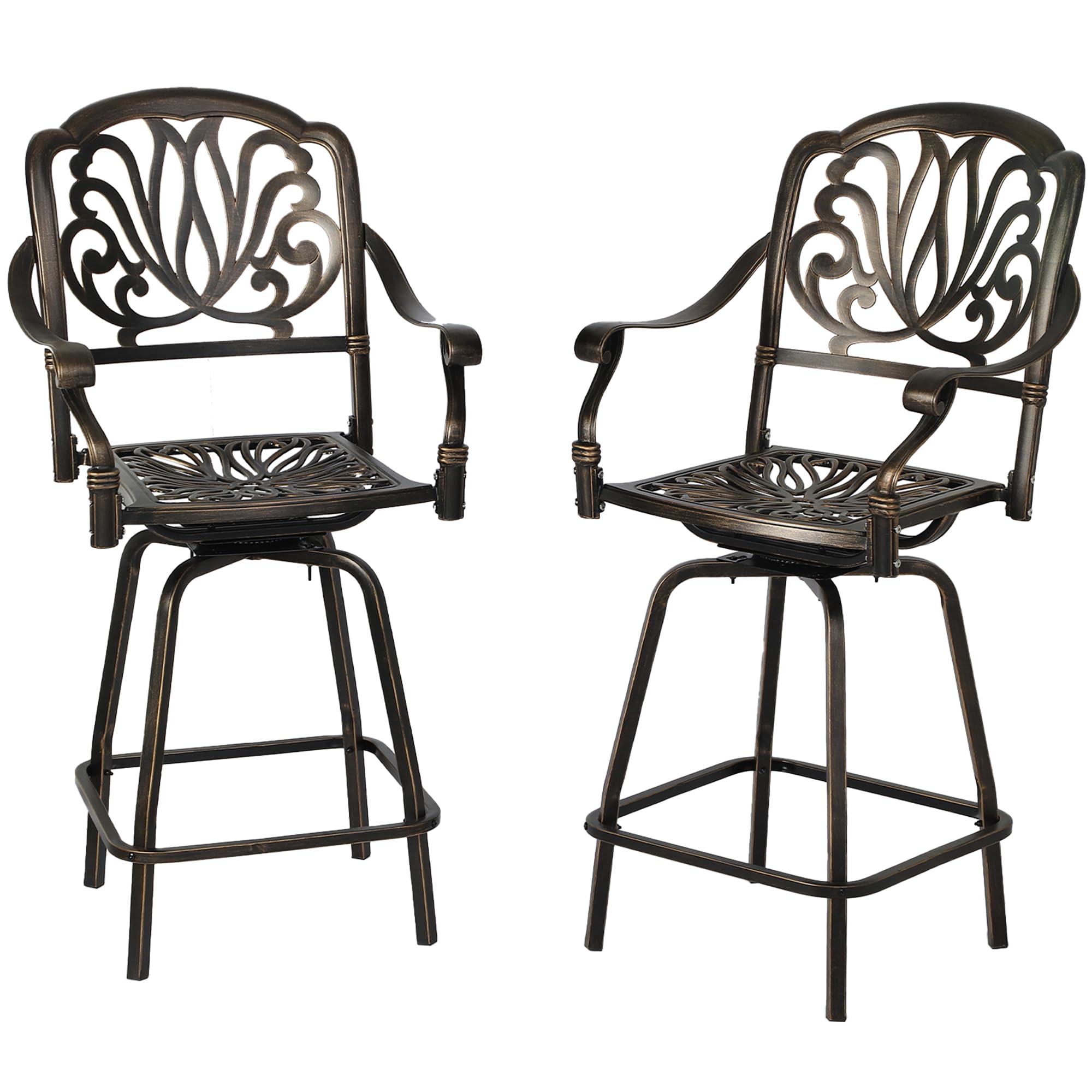 TITIMO Outdoor Patio Swivel Bar Stools - Set of 2 All-Weather Cast Aluminum Height Bistro Chairs Outdoor Furniture Bar Dining Chair for Garden Deck Backyard (Swivel Rocker Chairs Without Cushions)