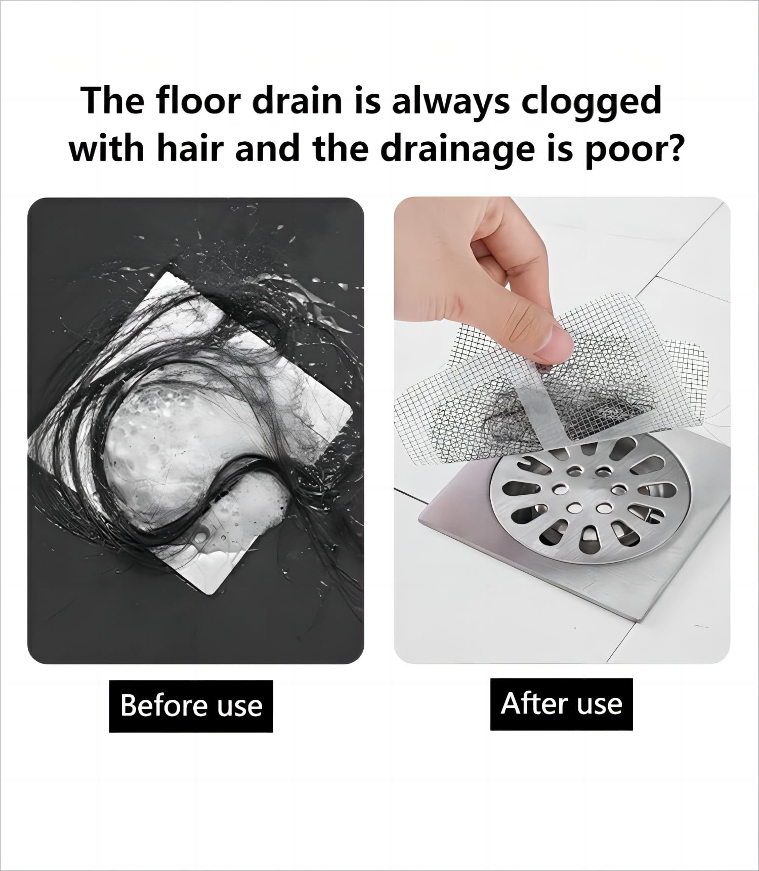 50 Pack,4" X 4" Disposable Shower Drain Cover Hair Catcher, Square Shower Drain Mesh Sticker,Disposable Floor Drain Sticker Suitable for Bathroom/Laundry/Bathtub/Kitchen/Sink/(50 PCS)