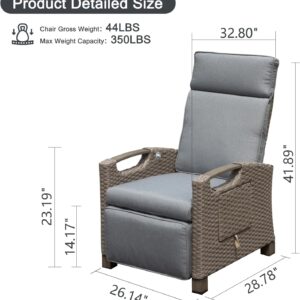 Domi Outdoor Reclining Chairs with Extended Footrest, Adjustable Patio Wicker Lounge Recliner up to 150° with Flip Side Table, Thickness Cushions for Indoor & Outdoor,Grey