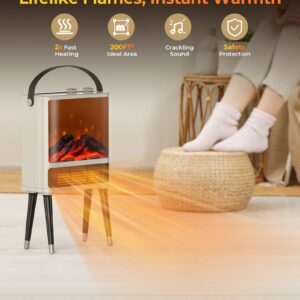 Fireplace Heater, Fireplace Space Heater for Indoor Use, Space Heater with Realistic 3D LED Flame, 2 Modes, Overheating & Tip-Over Protection, 1500W Fireplace Electric Heater for Bedroom White