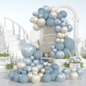 Dusty Blue Balloon Arch Kit 18 12 10 5 Inch Double Stuffed Slate Fog Blue Balloons Pearl Sand Balloons For Something Blue Before I Do Bridal Shower Baby Boy Shower Birthday Decorations