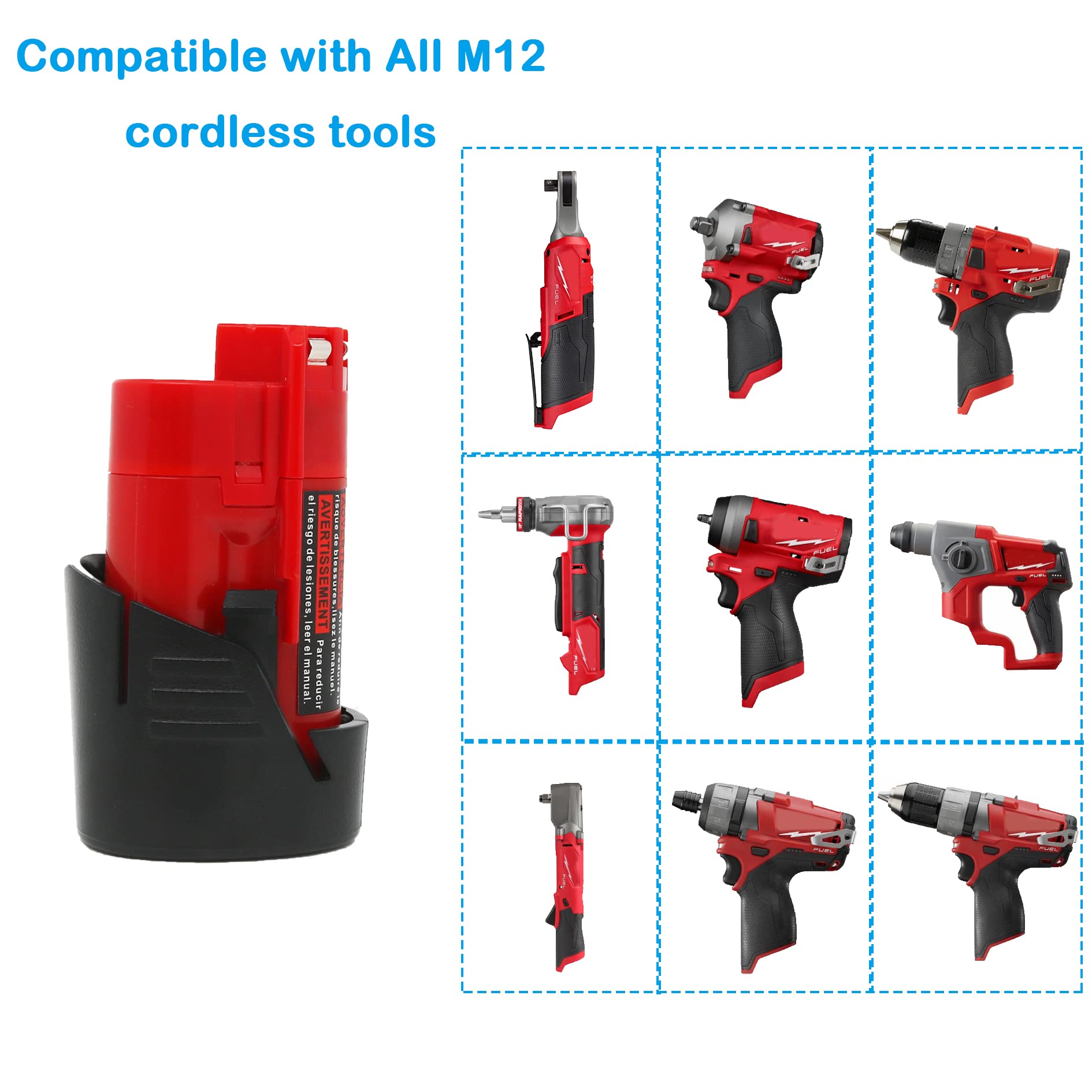 Volt1799 2-Pack 3.0Ah Replacement M12 Batteries and Rapid Charger for Milwaukee 12v Tools