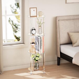 Bkemiy Clear Round Acrylic Side Table for Small Spaces, 11.81" L x 11.81" W x 38.7" H, 4 Tier Small Modern Drink End Table Nightstand, Minimalist Bedside Table for Living Room, Bedroom, Bathroom