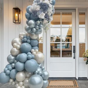 Dusty Blue Balloon Arch Kit 18 12 10 5 Inch Double Stuffed Slate Fog Blue Balloons Pearl Sand Balloons For Something Blue Before I Do Bridal Shower Baby Boy Shower Birthday Decorations