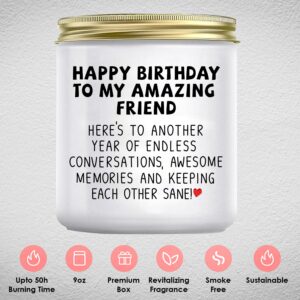 POTENTIA Birthday Gift for Women Happy Birthday Candle Birthday Gift Ideas for Her and Him Best Friend Female Girl Coworker Bestie Men BFF Gift 9Oz Lavender Scented Candle with Gift Ready Premium Box