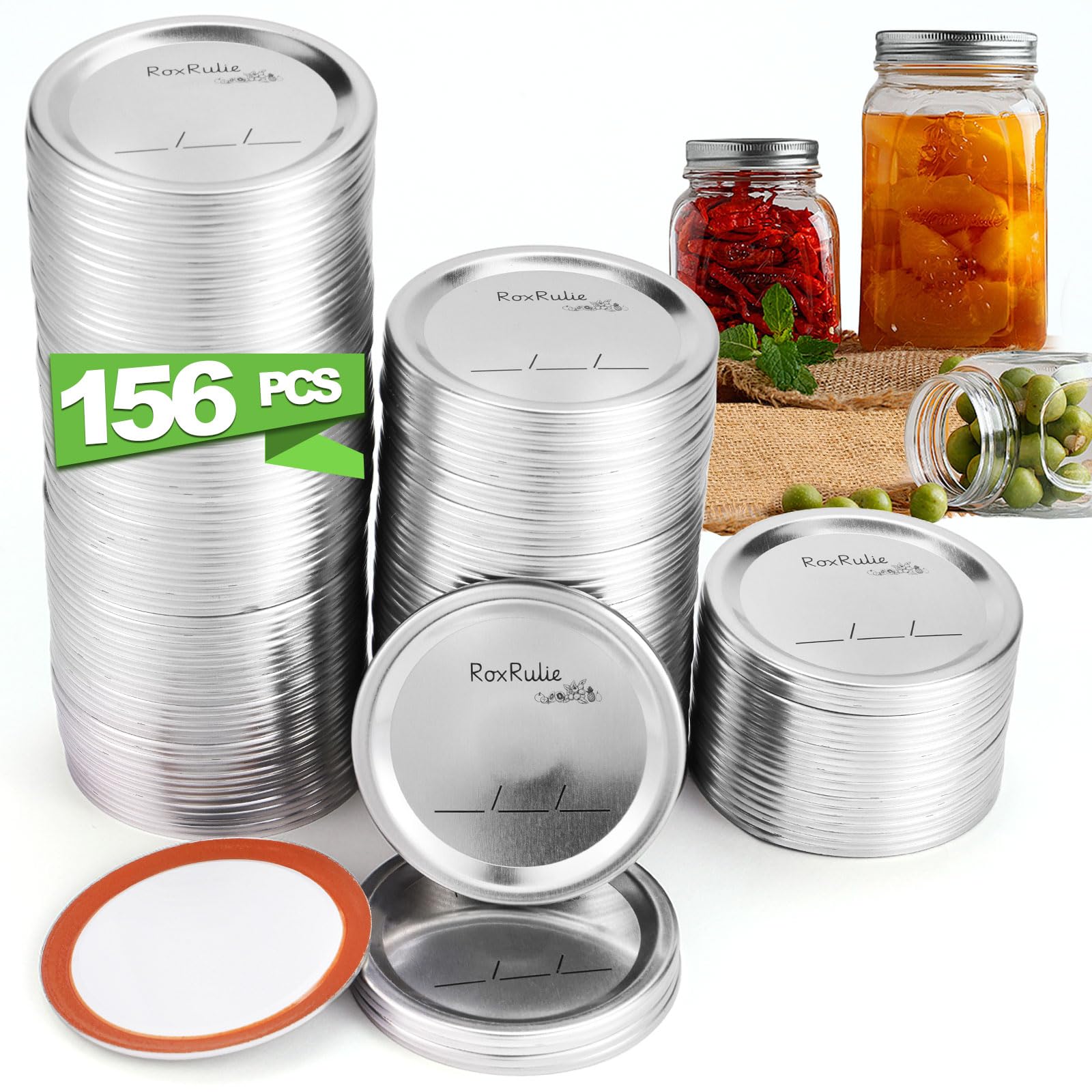 RoxRulie 156PCS Canning lids Regular Mouth(2.76in/70mm), Upgraded Leak-Proof Mason Jar Lids for Ball/Kerr Jars, Split-Type Lid with Perfect Airtight Seal, Canning Jars Lids, Food Grade Material