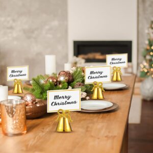 Watersay 12 Pcs Christmas Card Holders Jingle Bell Gold Table Number Holders Metal Picture Holders for Tables Card Holder Wedding Table Number Holder for Photos Signs Memo Notes Restaurants Birthday