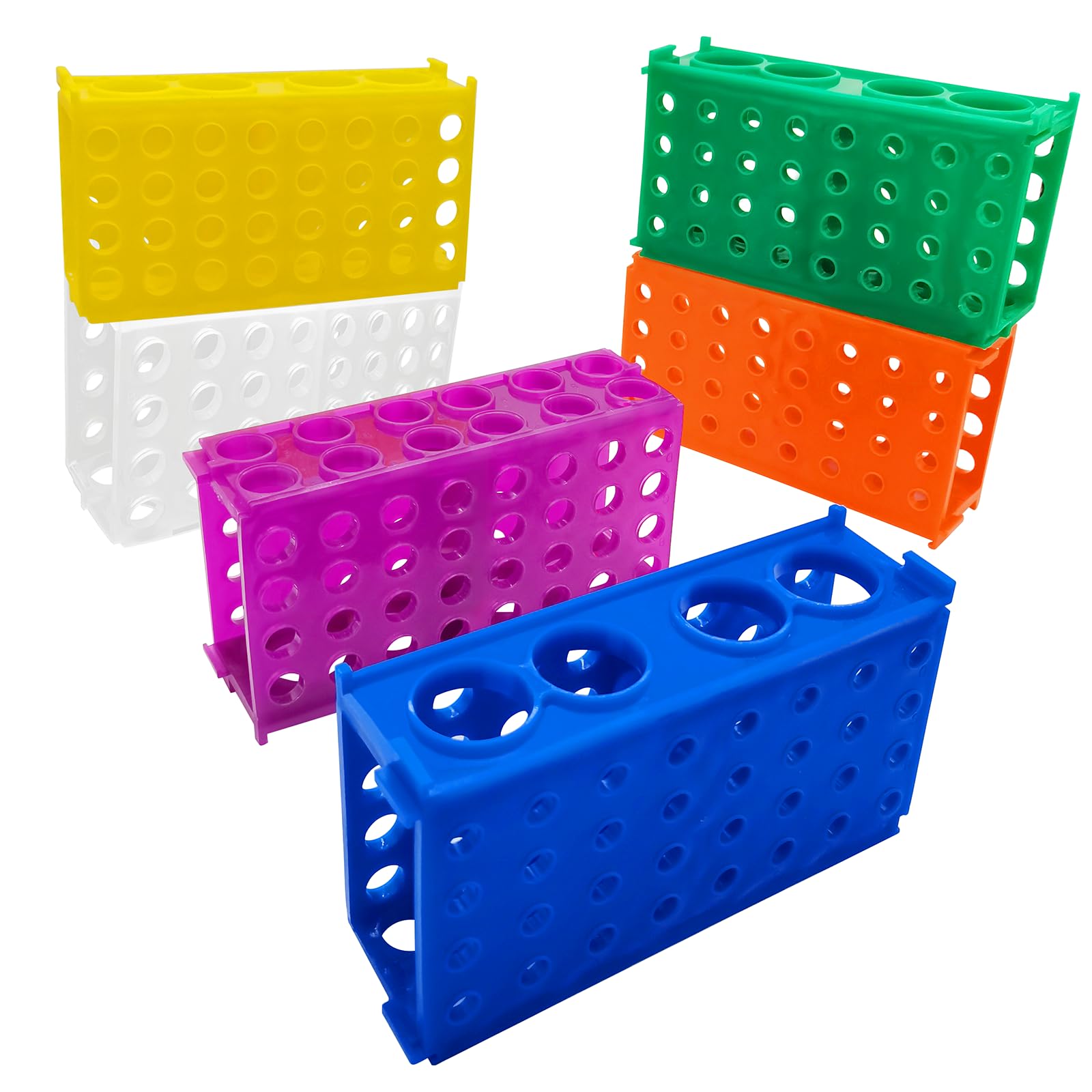 Saricho Multi-Function 4-Sided Test Tube Racks, 4-Way Test Tube Racks,Test Tube Holders, Pack of six(Blue, Purple,White, Yellow, Green and Orange)