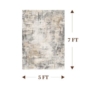 MontVoo Abstract Area Rug-5x7 Washable Rugs for Living Room-Soft Rug for Bedroom-Neutral Non Slip Indoor Floor Carpet for Apartment Dining Room Nursery Home Decor