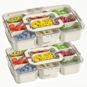 shuchnoye 2 pack snackle box container 9-compartment with lid and handle -divided serving platters perfect for candy, fruit, and treats–portable snackle box