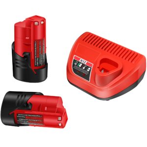 volt1799 2-pack 3.0ah replacement m12 batteries and rapid charger for milwaukee 12v tools