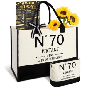 70th birthday gifts for women canvas tote bag travel gear, unique 70 years old gifts for wife sister mom aunt friends her, vintage n°70 beach bag & cosmetic bag & back in 1954 poster