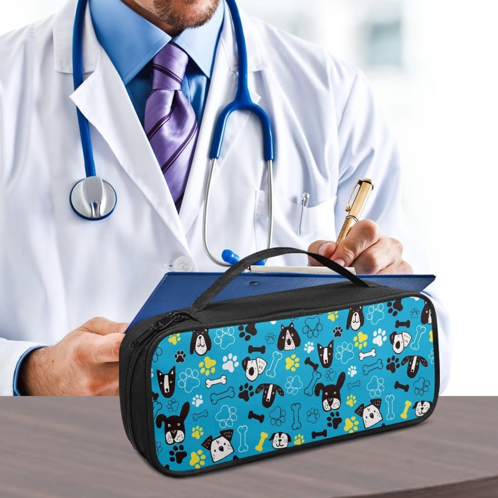 Gomyblomy Cute Stethoscope Case for Nurse Doctors, Dog and Paw Print Stethoscope Holder Stethoscope Carrying Case with Extra Mesh Pocket for Small Accessories