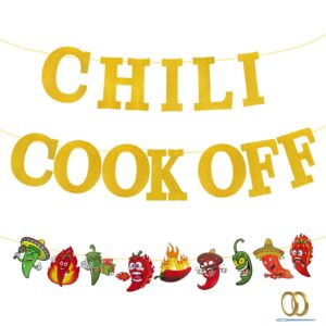 shiny chili cook off banner set - pre-assembled chili contest pennants with chili pattern flag and accessories - red hot chili cooking decor banners - perfect chili cook-off party deco and chili decoration banner supplies (2 pcs