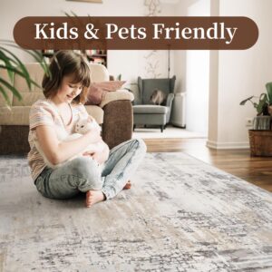 MontVoo Abstract Area Rug-5x7 Washable Rugs for Living Room-Soft Rug for Bedroom-Neutral Non Slip Indoor Floor Carpet for Apartment Dining Room Nursery Home Decor