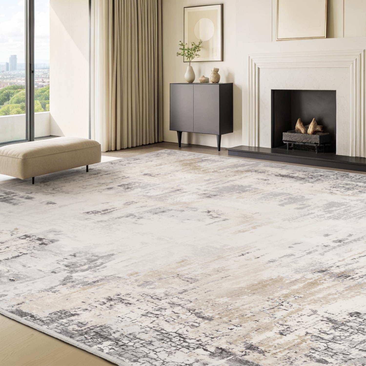 MontVoo Abstract Area Rug-5x7 Washable Rugs for Living Room-Soft Rug for Bedroom-Neutral Non Slip Indoor Floor Carpet for Apartment Dining Room Nursery Home Decor