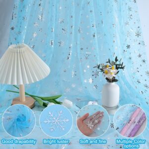 GORGECRAFT Christmas Snowflake Shiny Sheer Fabric 67 Inch Wide Sky Blue Silver Foil Organza Mesh Ribbon Fabric Silky Tulle Tablecloth Net Gauze for Birthday Wedding Party Gift DIY Craft 3 Yards